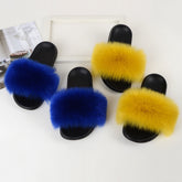 Navy Blue Faux Fur Women Slipper - FashionByTeresa